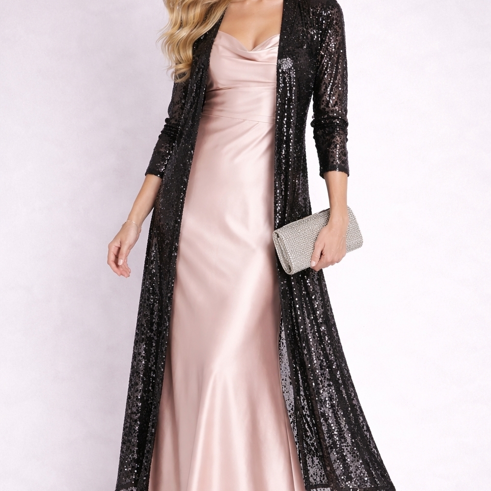 Anne Klein Black Sequin Duster Cover Top XL Elegant Evening Layer - Picture 8 of 8